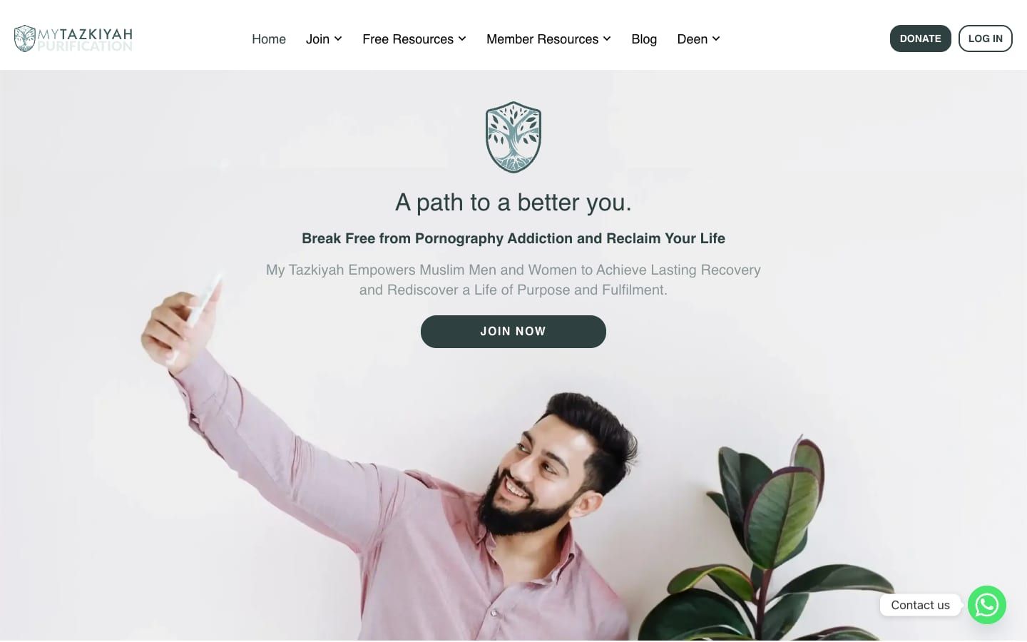 My Tazkiyah homepage: "A path to a better you" with a Join Now button